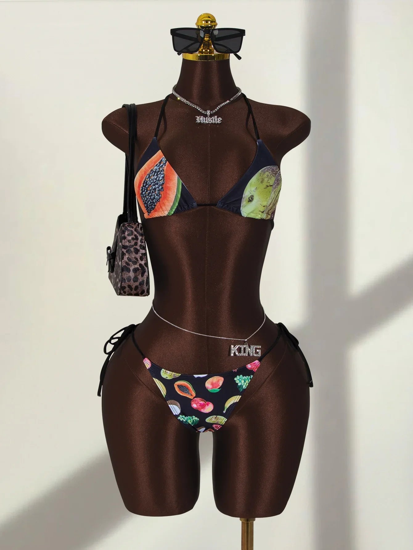 Vintage Black Fruit Print Bikini Set