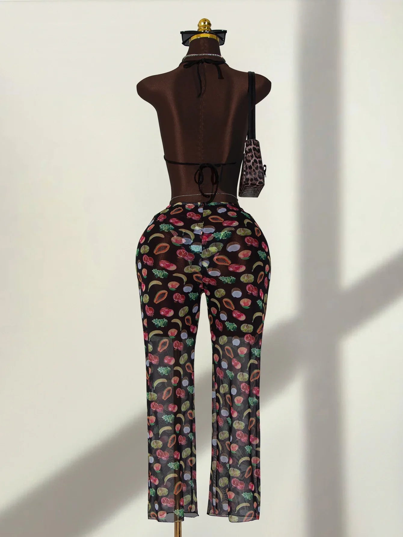 Vintage Black Fruit Print Bikini Set