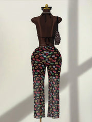 Vintage Black Fruit Print Bikini Set