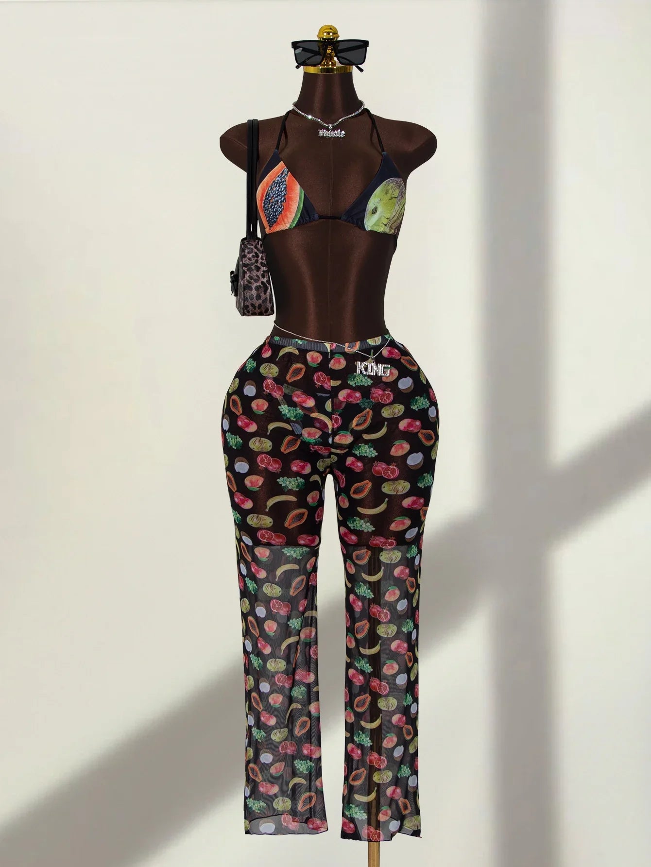 Vintage Black Fruit Print Bikini Set