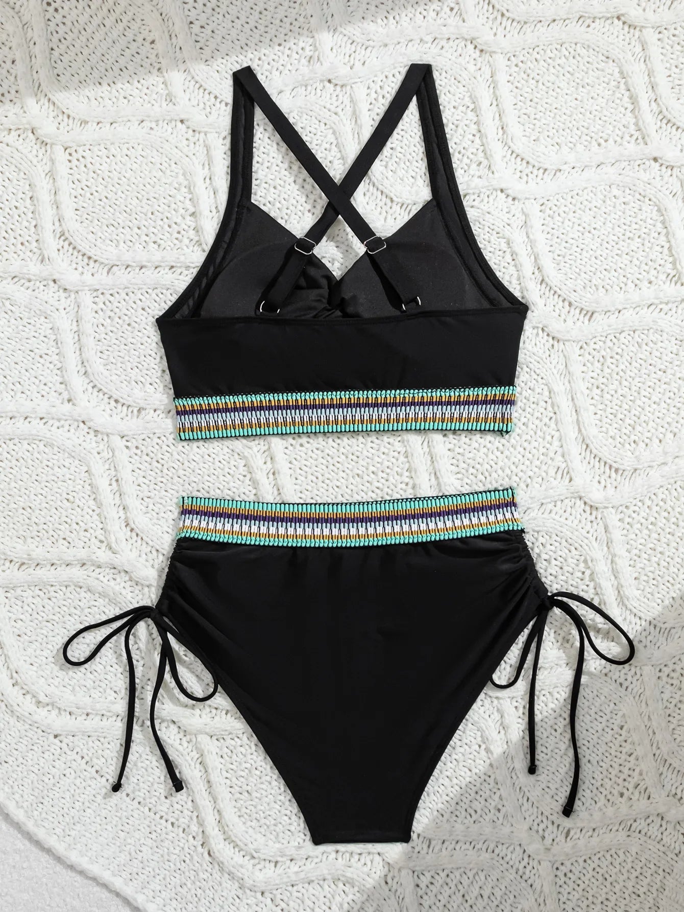 Vintage Black Knitted Patchwork Bikinis Sets