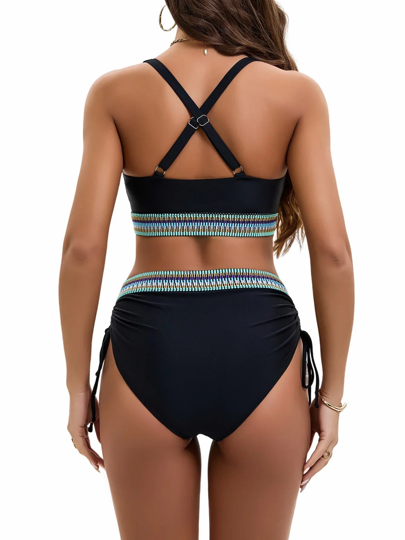 Vintage Black Knitted Patchwork Bikinis Sets