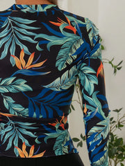 Vintage Black Leaves Print Tankini Set