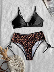 Vintage Black Leopard Print High Waist Bikini Set