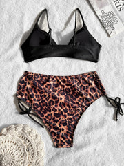 Vintage Black Leopard Print High Waist Bikini Set