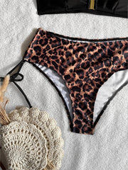 Vintage Black Leopard Print High Waist Bikini Set