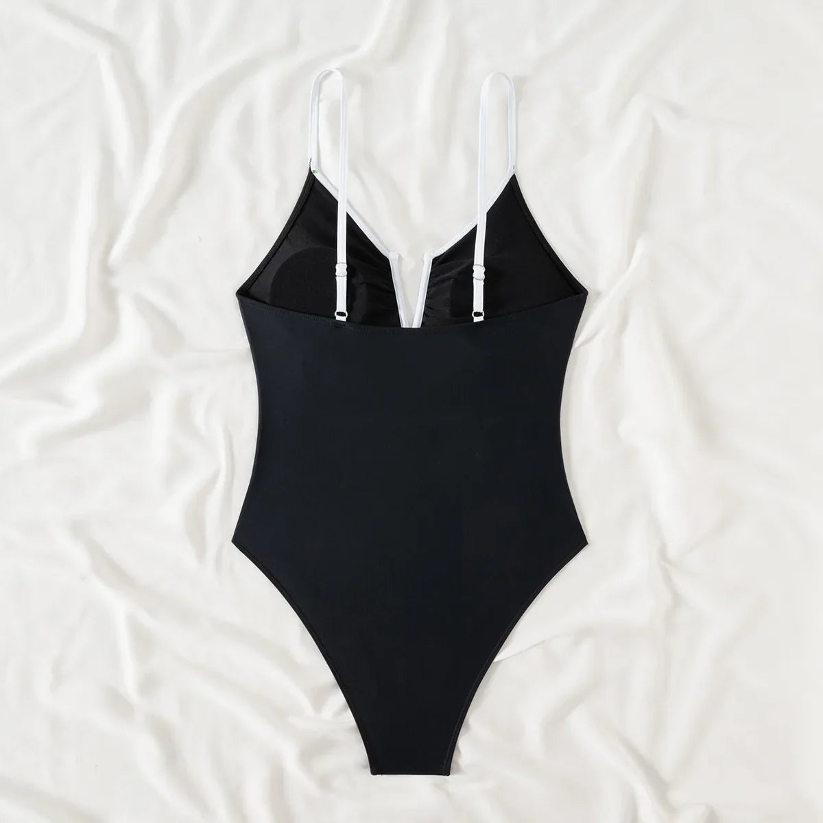 Vintage Black Patchwork Swimwear Deep V Neck Pleate Slim Tummy Control One Piece Swimsuit Beach Bathing Suit Monokini