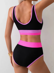 Vintage Black Pink Patchwork Bikini Set