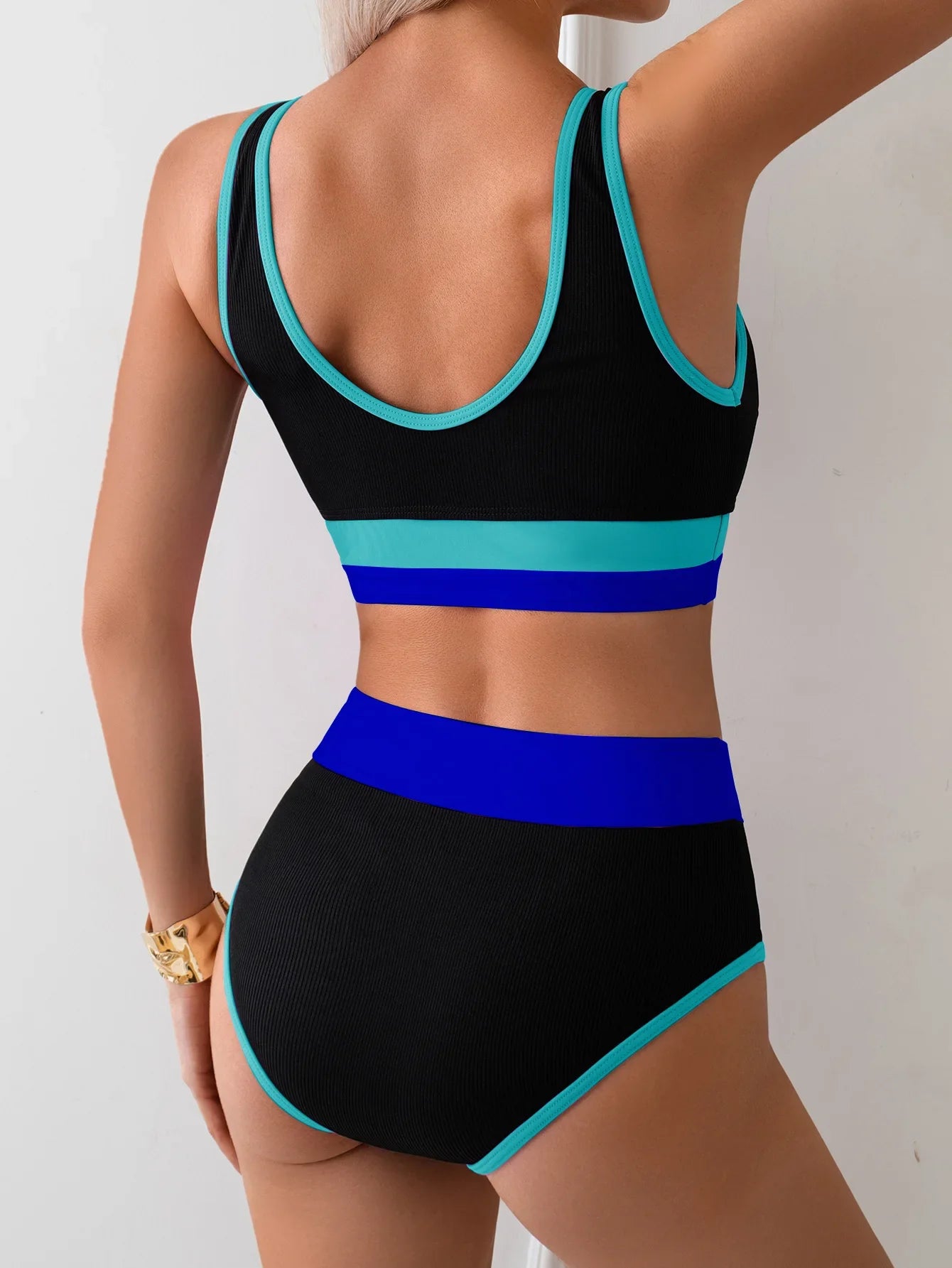 Vintage Black Pink Patchwork Bikini Set