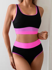 Vintage Black Pink Patchwork Bikini Set