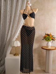 Vintage Black Polka Dot Print Bikini Set