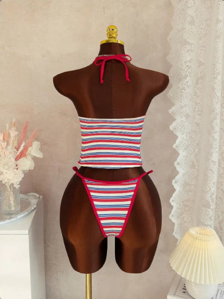 Vintage Black Striped Bikini Set