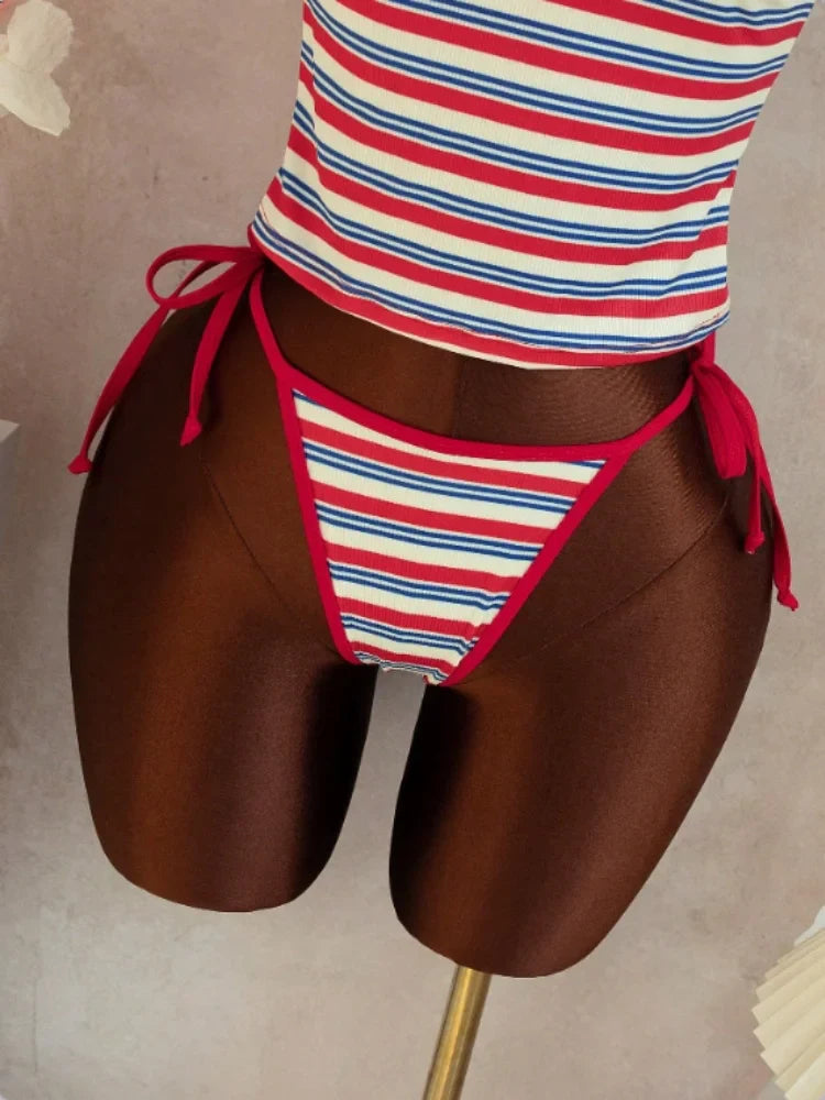 Vintage Black Striped Bikini Set