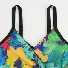 Vintage Black Tie Dye Gradient Swimwear V Neck Drawstring Slim Tummy Control One Piece Swimsuit Bathing Suit Monokini