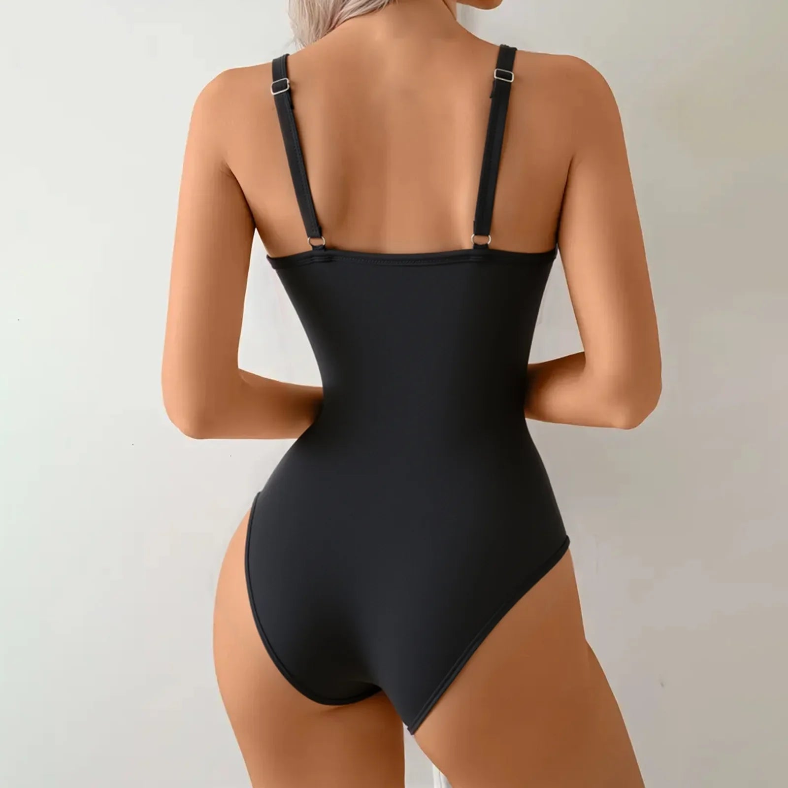 Vintage Black Tie Dye Gradient Swimwear V Neck Drawstring Slim Tummy Control One Piece Swimsuit Bathing Suit Monokini