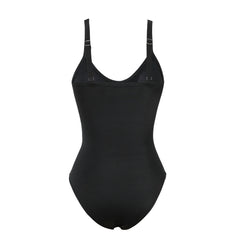 Vintage Black Tie Dye Gradient Swimwear V Neck Drawstring Slim Tummy Control One Piece Swimsuit Bathing Suit Monokini