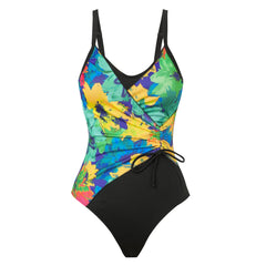 Vintage Black Tie Dye Gradient Swimwear V Neck Drawstring Slim Tummy Control One Piece Swimsuit Bathing Suit Monokini