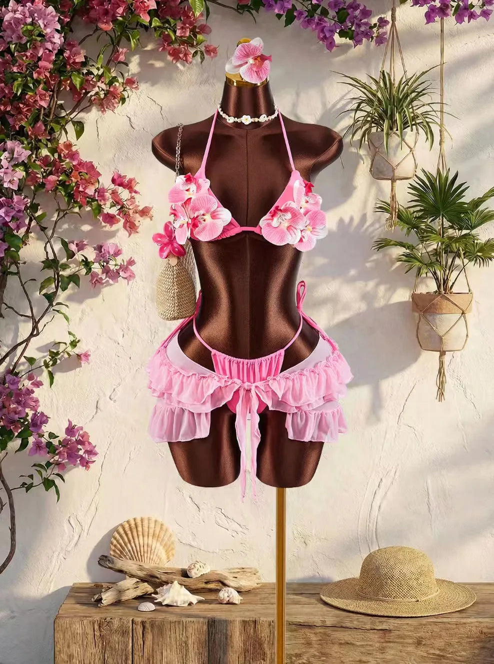 Vintage Blue 3D Floral Bikinis Sets