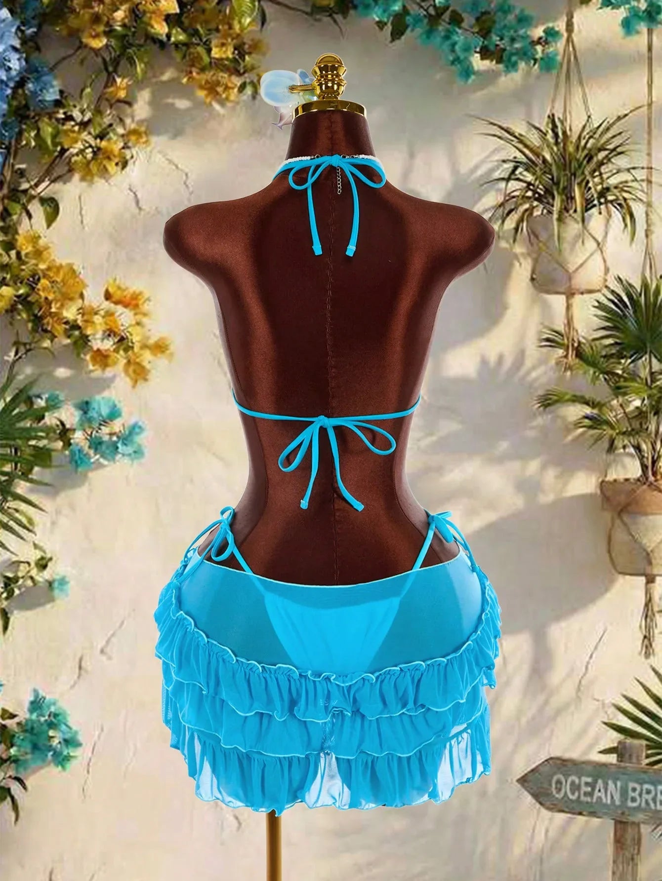 Vintage Blue 3D Floral Bikinis Sets