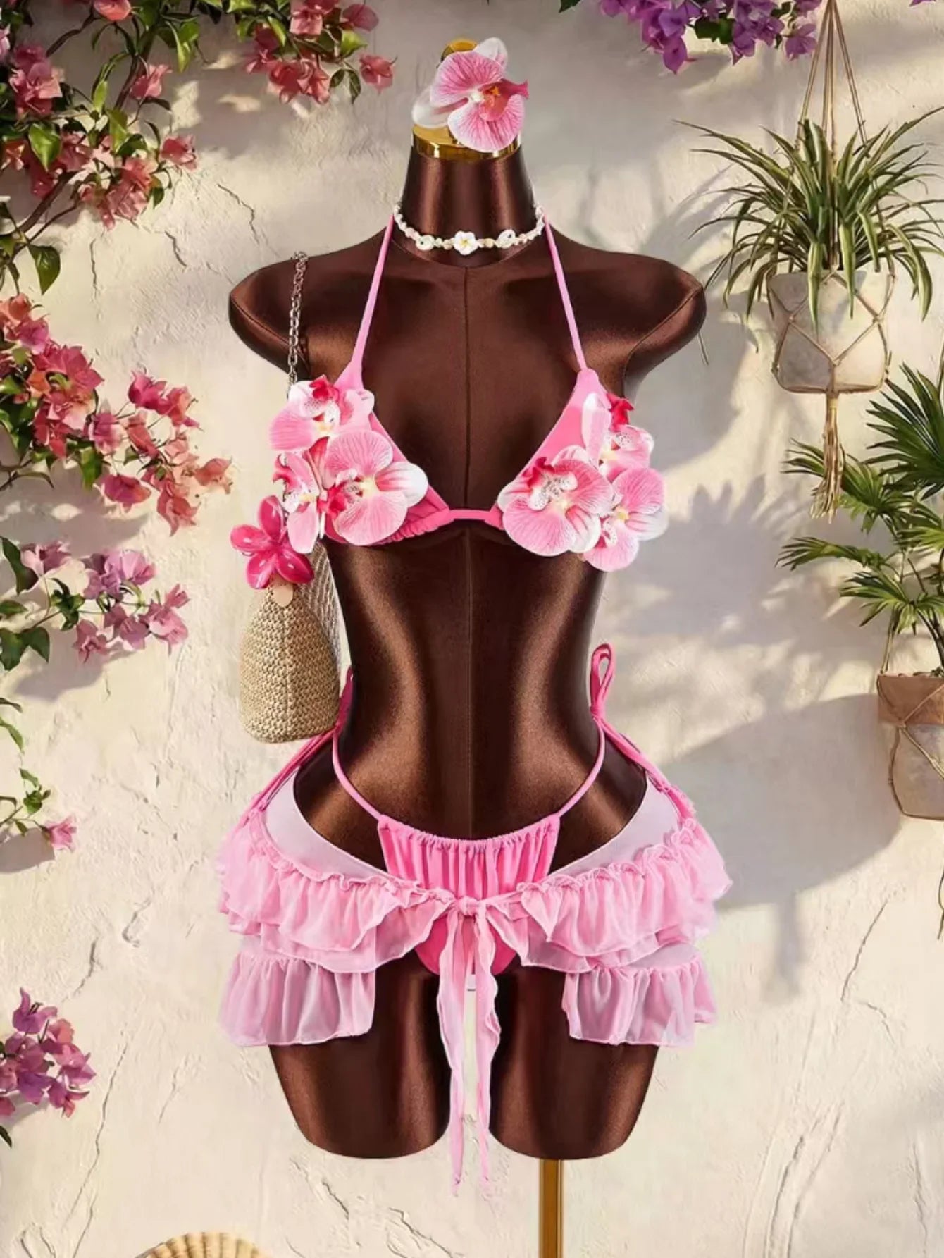 Vintage Blue 3D Floral Bikinis Sets