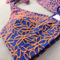 Vintage Blue 3D Flower Bikini Set