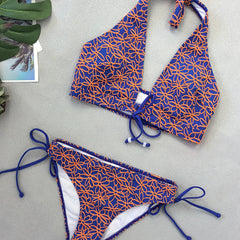 Vintage Blue 3D Flower Bikini Set