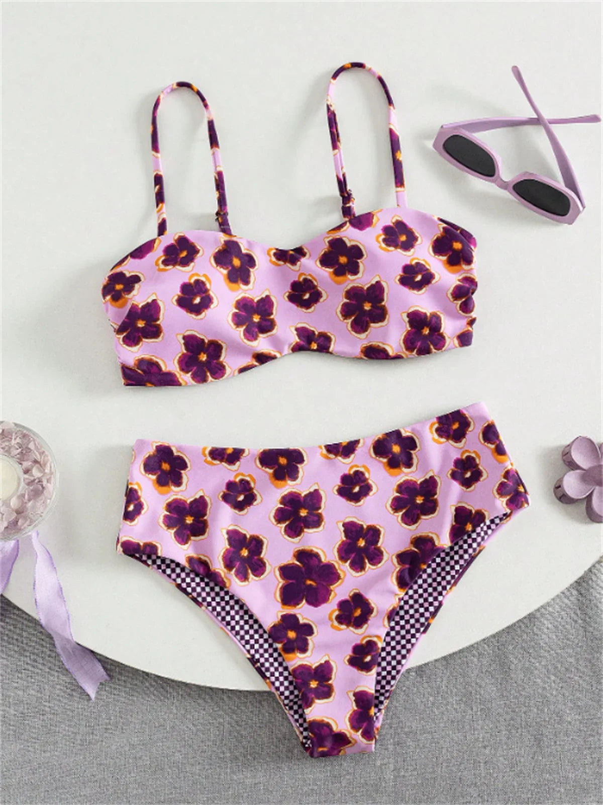 Vintage Blue Floral Print Bikini Set