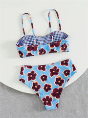 Vintage Blue Floral Print Bikini Set