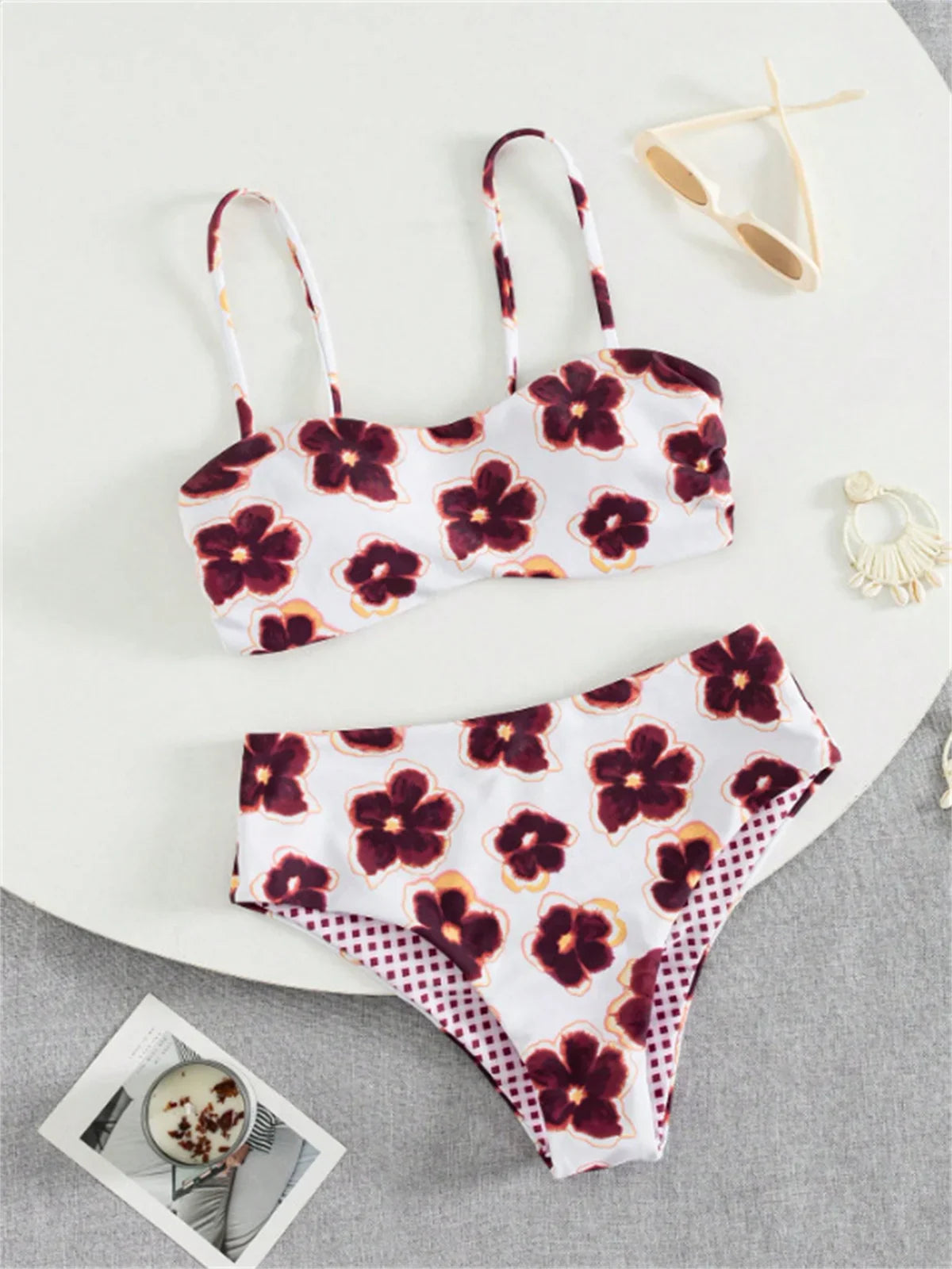 Vintage Blue Floral Print Bikini Set