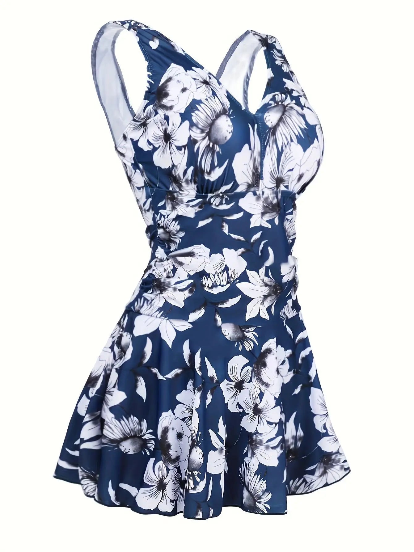 Vintage Blue Floral Print Tankini Set