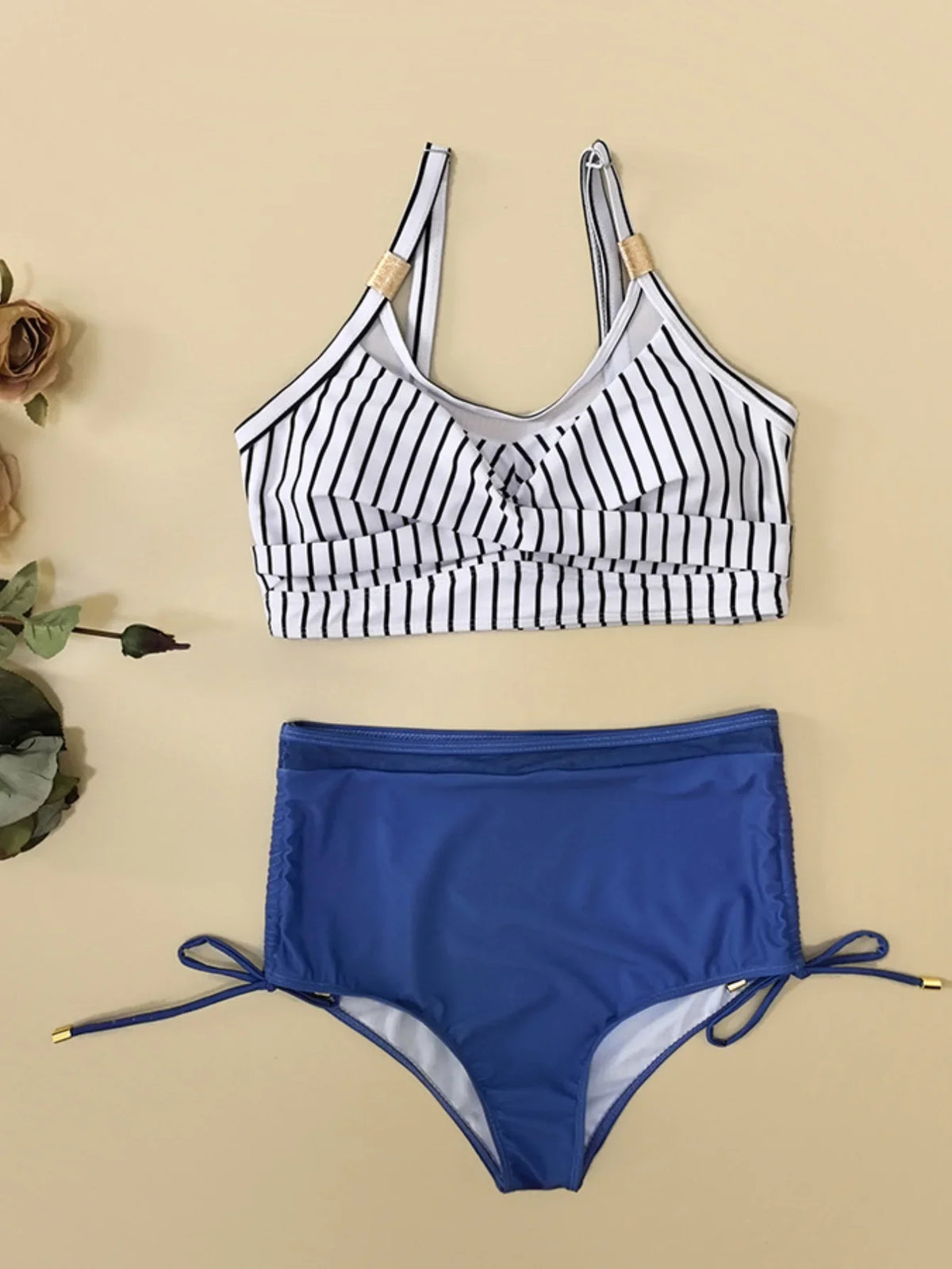 Vintage Blue Striped Bikini Set