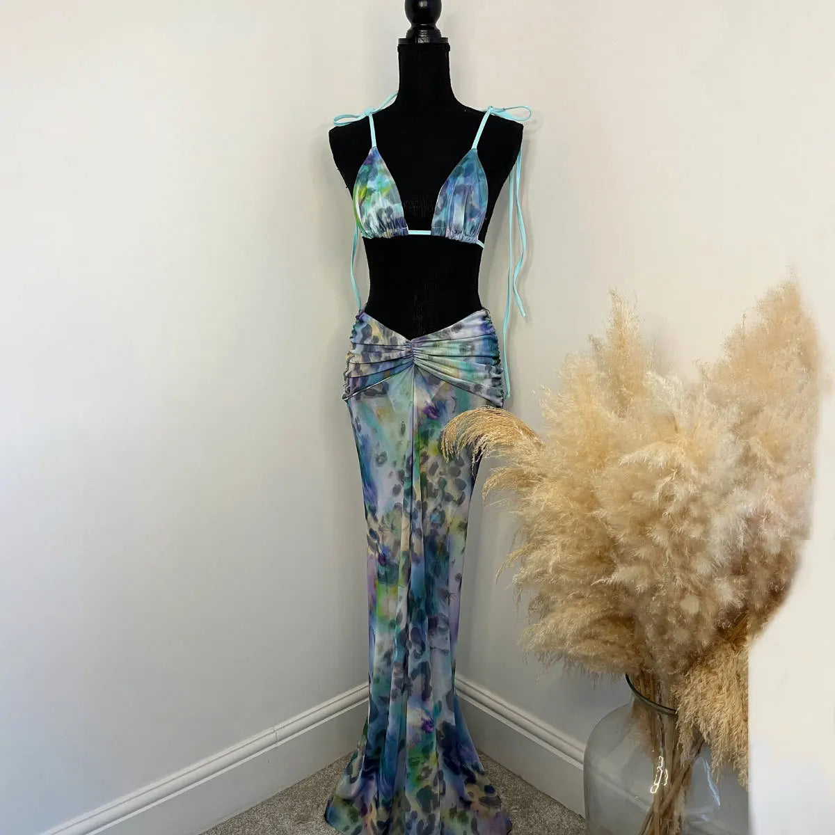 Vintage Blue Tie Dye Leopard Print Bikini Set