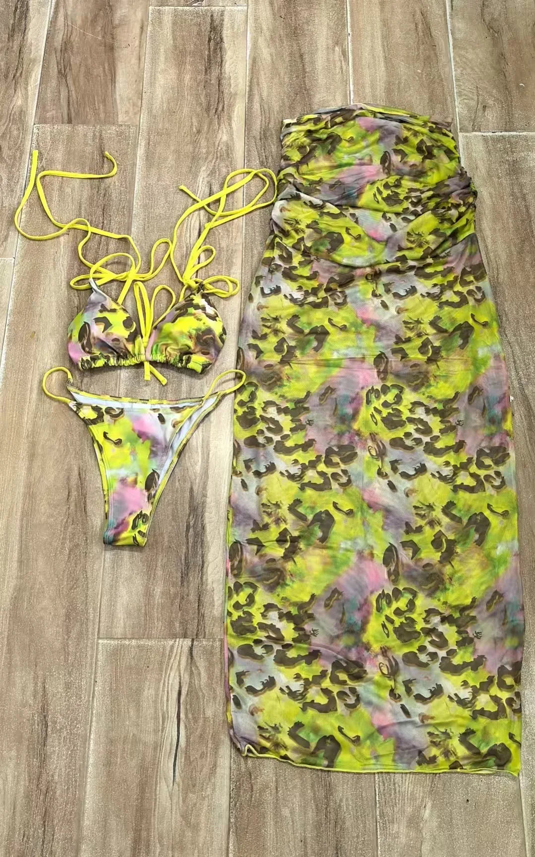 Vintage Blue Tie Dye Leopard Print Bikini Set