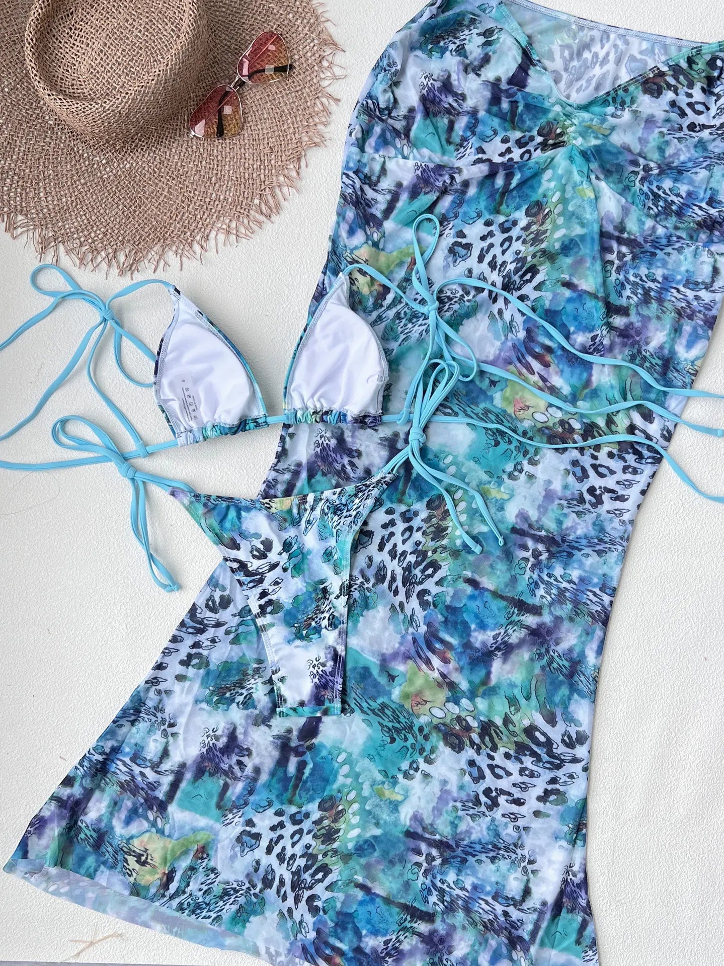 Vintage Blue Tie Dye Leopard Print Bikini Set