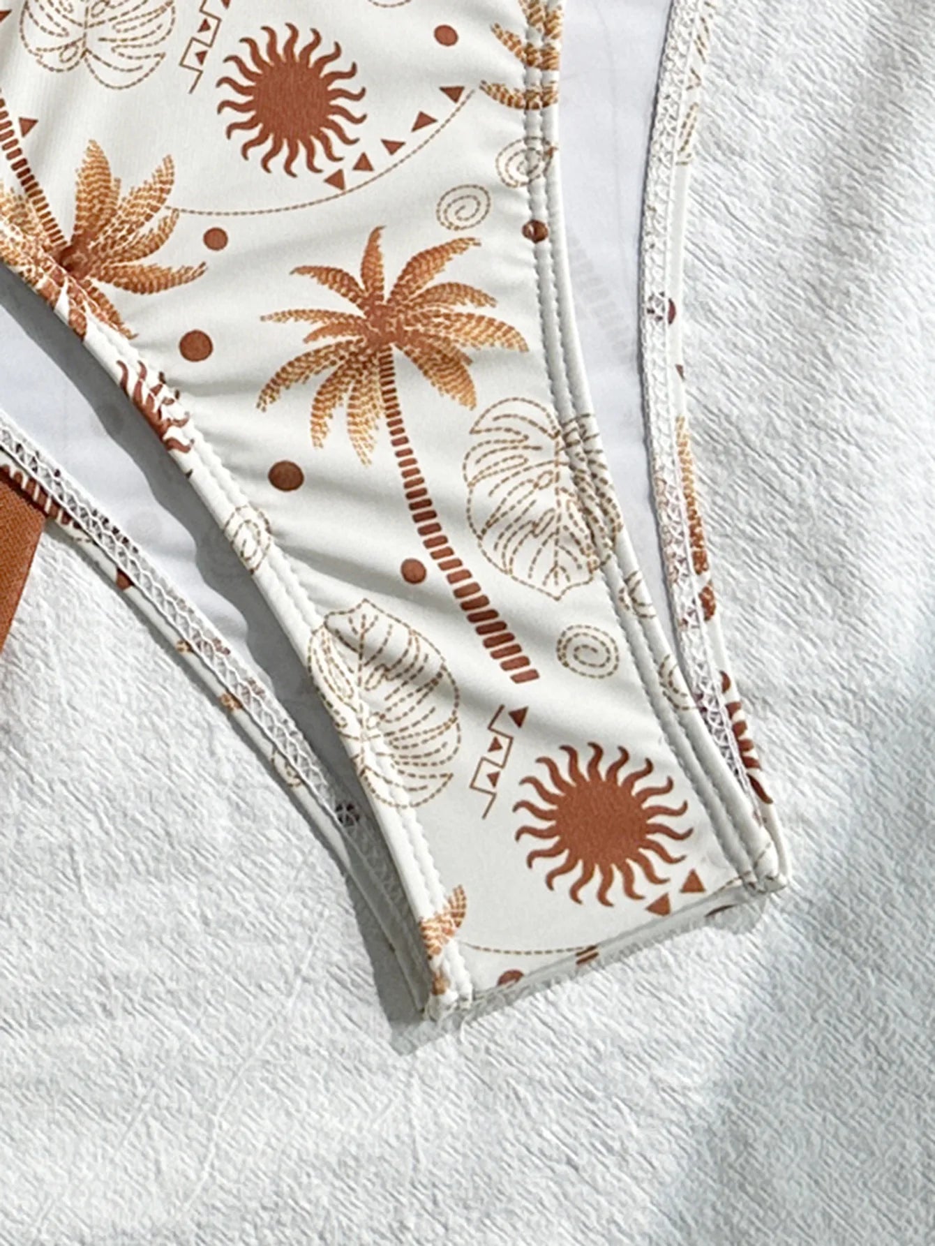 Vintage Brown Coconut Tree Print Bikini Set