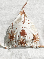 Vintage Brown Coconut Tree Print Bikini Set