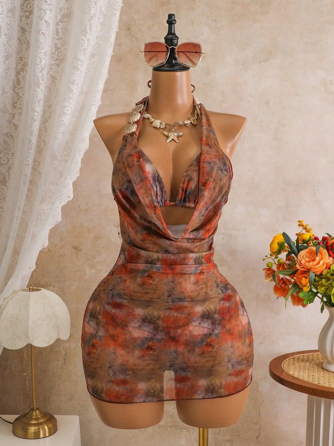 Vintage Brown Tie Dye Gradient Bikini Set