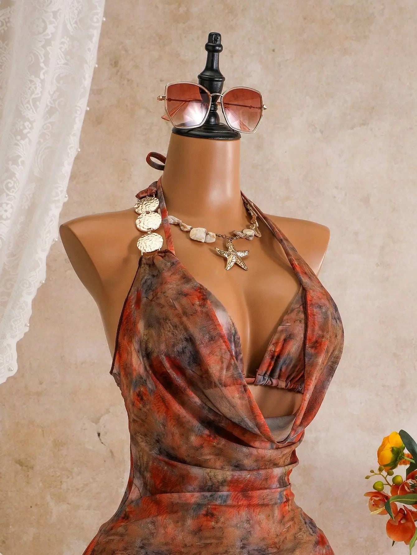 Vintage Brown Tie Dye Gradient Bikini Set
