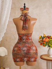 Vintage Brown Tie Dye Gradient Bikini Set