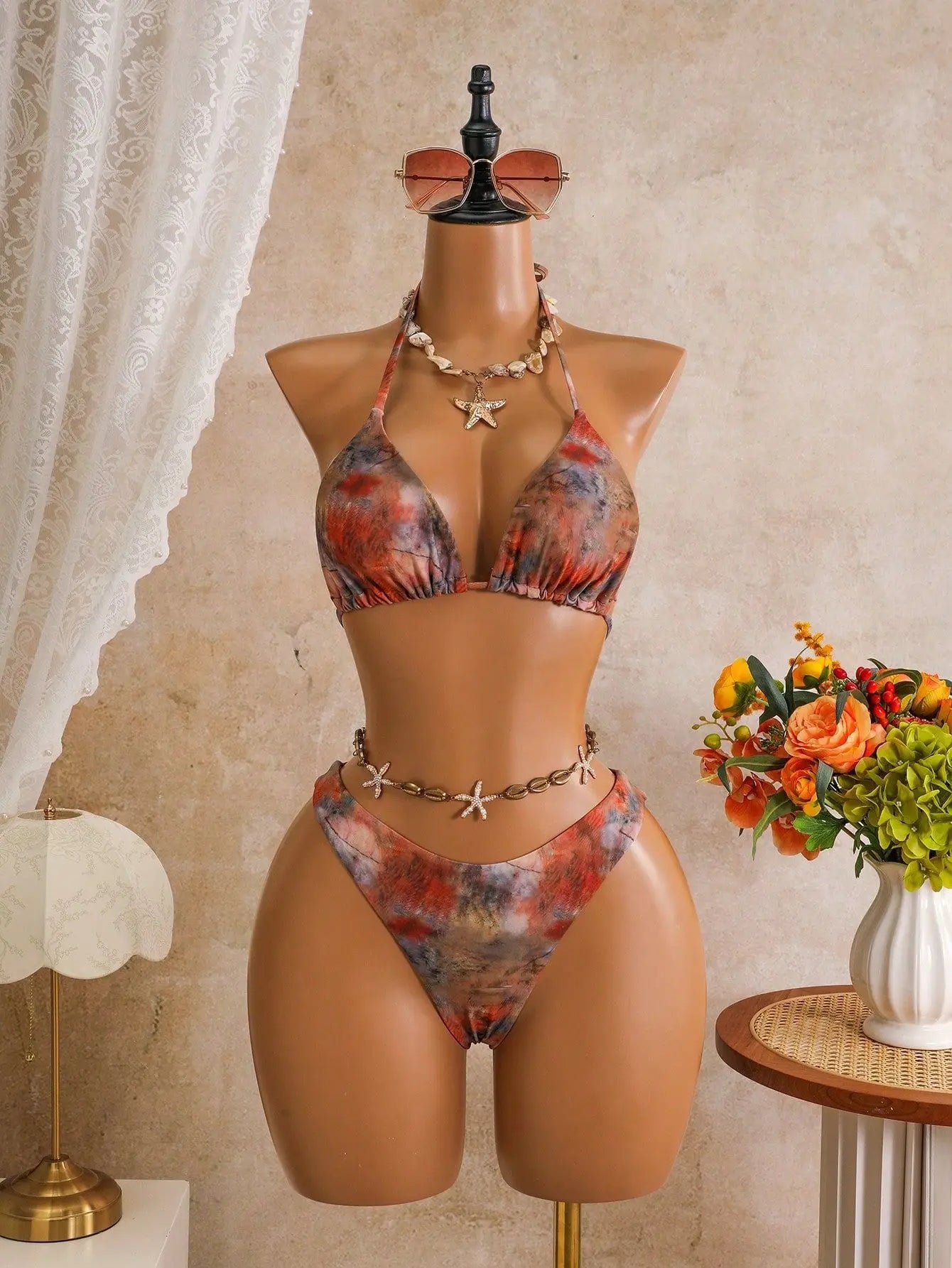 Vintage Brown Tie Dye Gradient Bikini Set