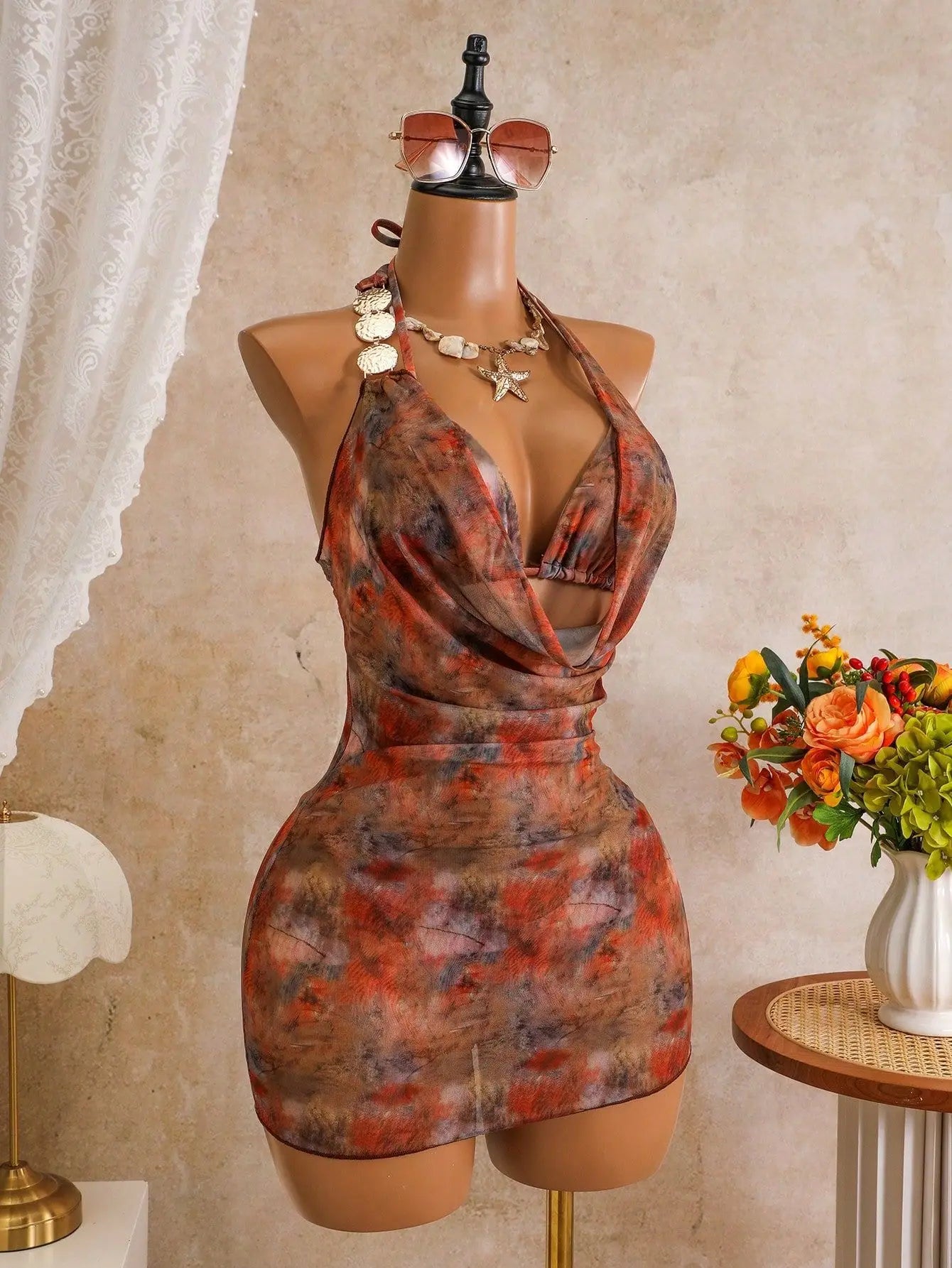 Vintage Brown Tie Dye Gradient Bikini Set