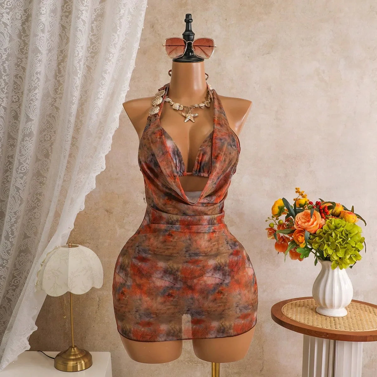 Vintage Brown Tie Dye Gradient Bikini Set