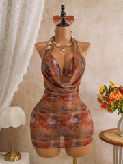 Vintage Brown Tie Dye Gradient Bikini Set