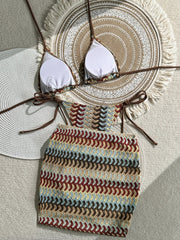 Vintage Coffee Striped Push Up Thong Bikini Set