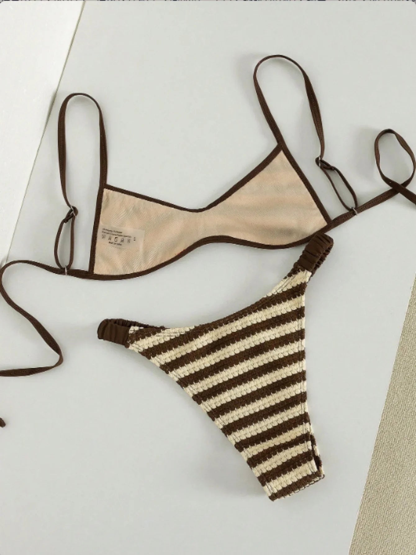 Vintage Coffee Striped Micro Bikini Set