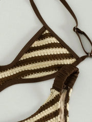 Vintage Coffee Striped Micro Bikini Set