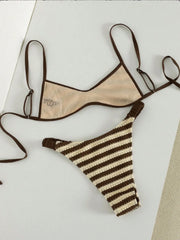 Vintage Coffee Striped Micro Bikini Set