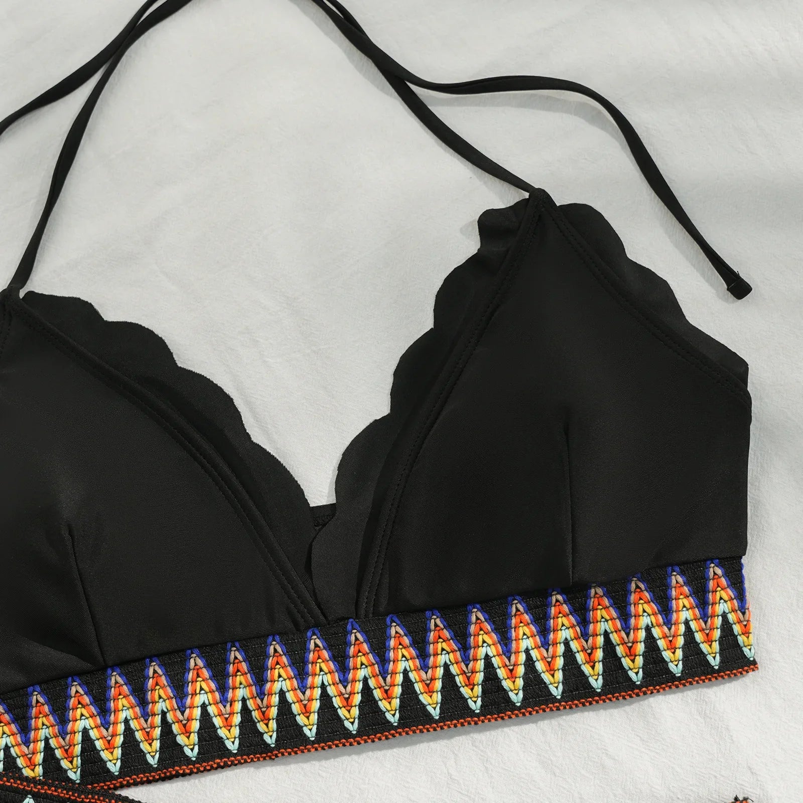 Vintage Ethnic Style Woven Tape High Waist Bikini Set
