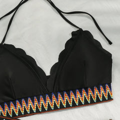 Vintage Ethnic Style Woven Tape High Waist Bikini Set