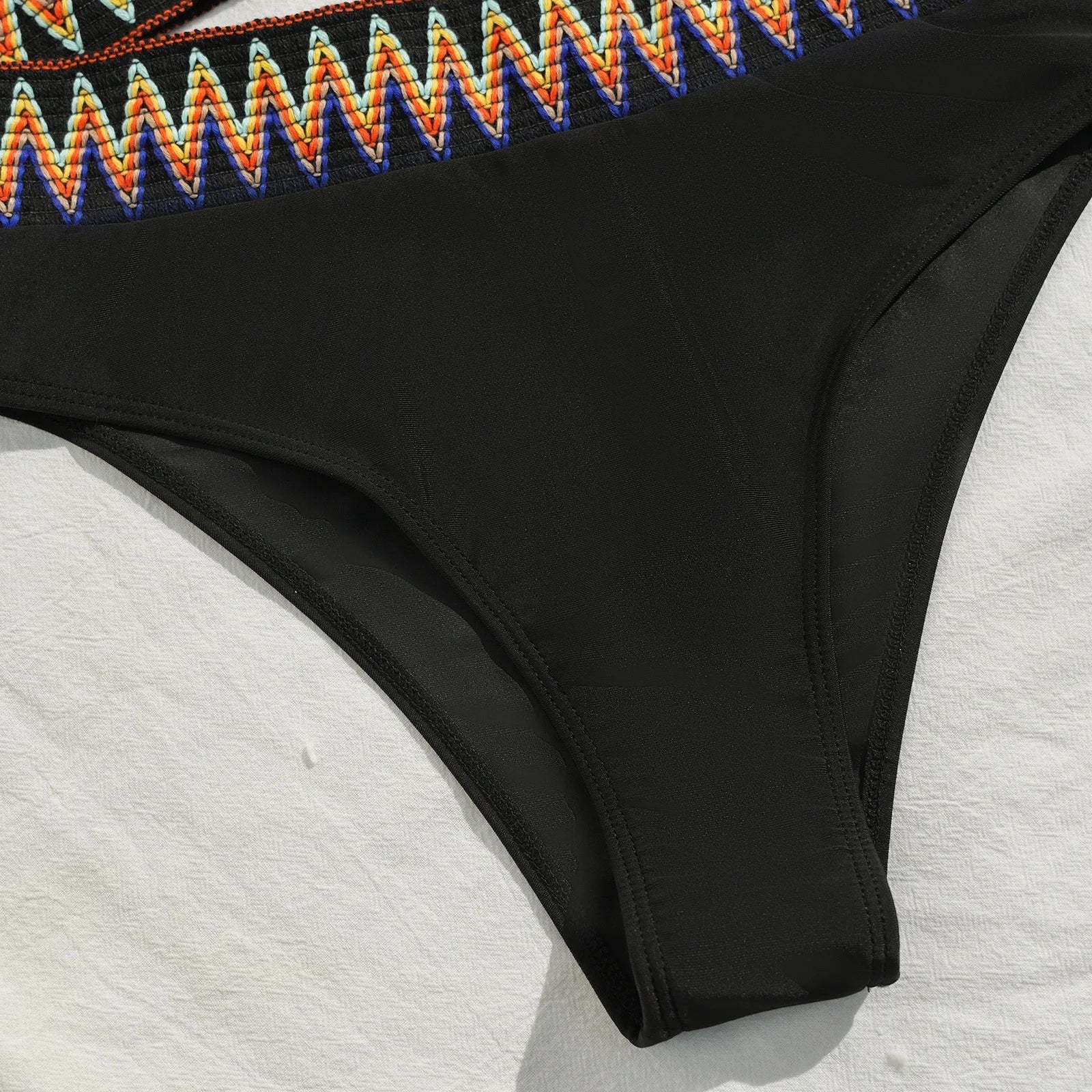 Vintage Ethnic Style Woven Tape High Waist Bikini Set